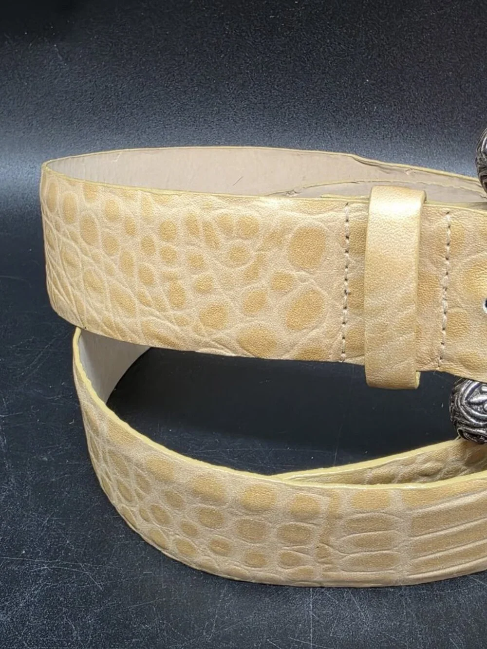 Sandy Duftler Vintage Embossed Crocodile Print Leather Belt #6373 Small Cowgirl